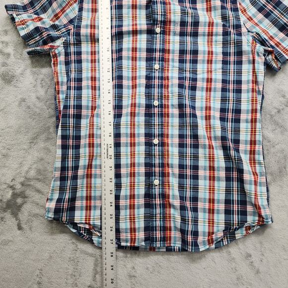 HAWKER RYE Shirt Men M Blue Red Plaid Essential Wash Short Sleeve Stretch Cotton - Picture 9 of 10